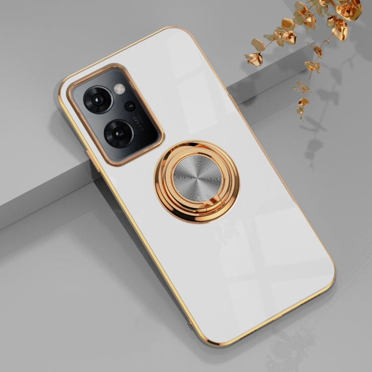 For OPPO Reno7 A 6D Electroplating Full Coverage Silicone Phone Case with Magnetic Ring Holder