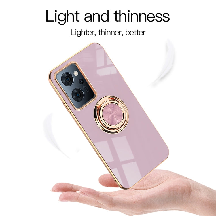For OPPO Reno7 A 6D Electroplating Full Coverage Silicone Phone Case with Magnetic Ring Holder