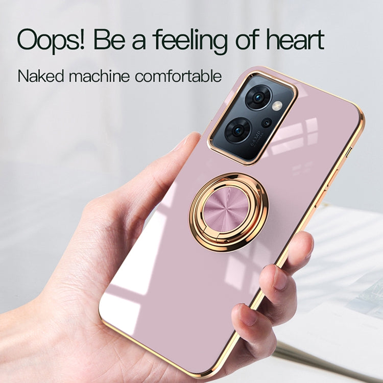 For OPPO Reno7 A 6D Electroplating Full Coverage Silicone Phone Case with Magnetic Ring Holder