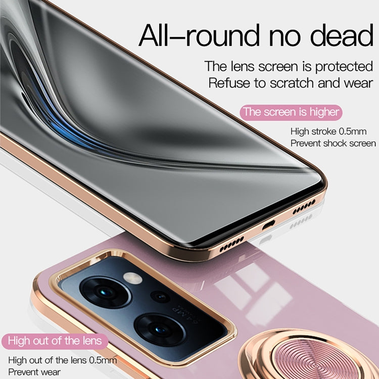 For OPPO Reno7 A 6D Electroplating Full Coverage Silicone Phone Case with Magnetic Ring Holder