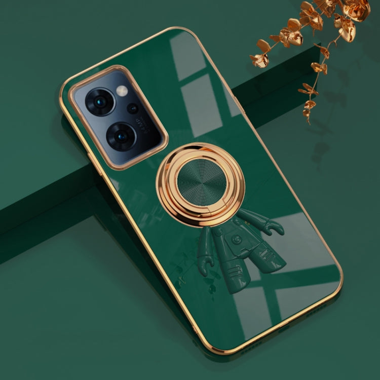 For OPPO Reno7 A 6D Electroplating Astronaut Ring Kickstand Phone Case