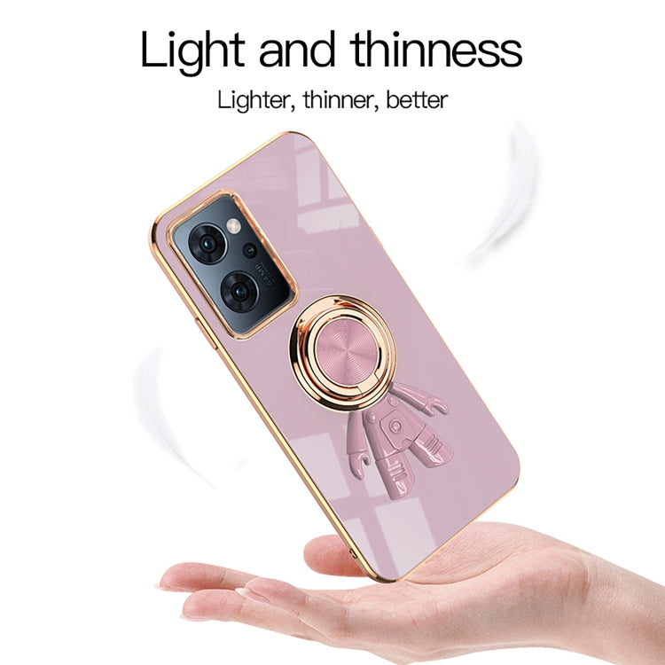 For OPPO Reno7 A 6D Electroplating Astronaut Ring Kickstand Phone Case