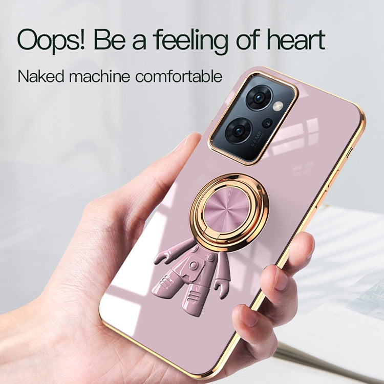 For OPPO Reno7 A 6D Electroplating Astronaut Ring Kickstand Phone Case