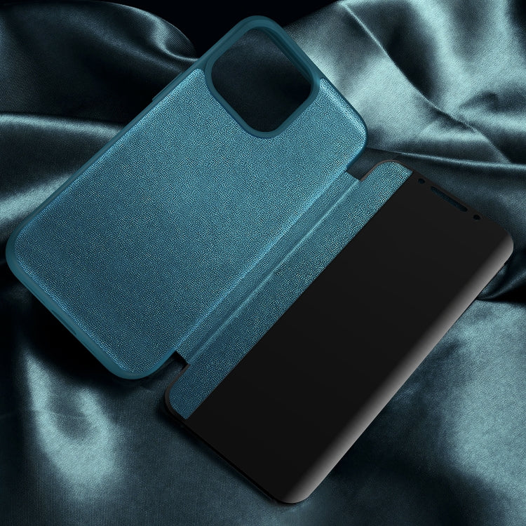 For iPhone 14 Plus Magnetic Side Window View Shockproof Horizontal Flip Leather Case