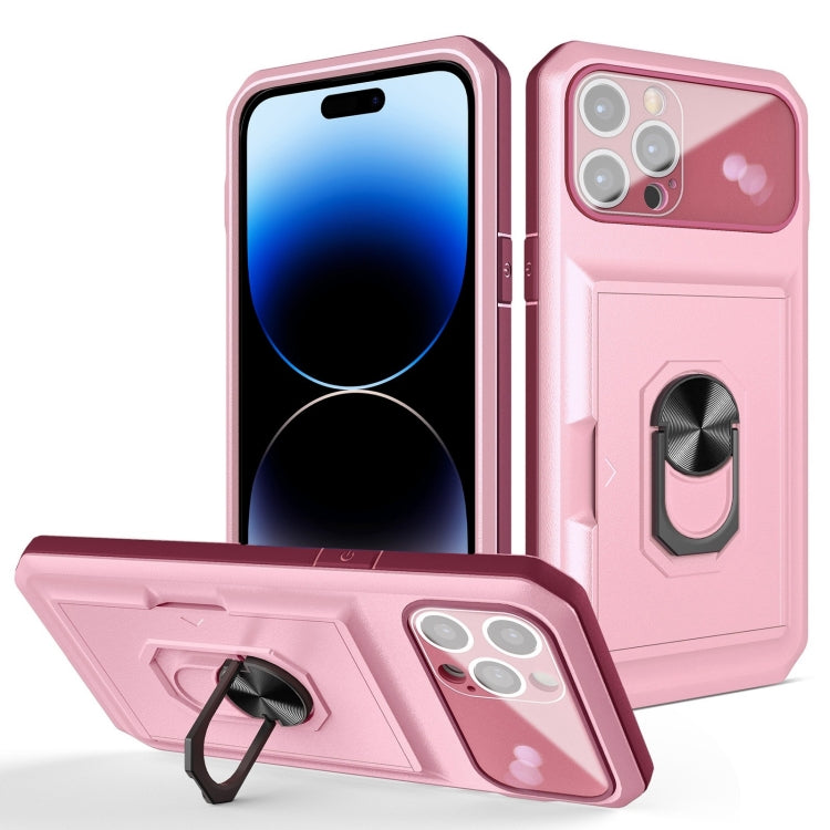 For iPhone 14 Pro Card Ring Holder PC + TPU Phone Case