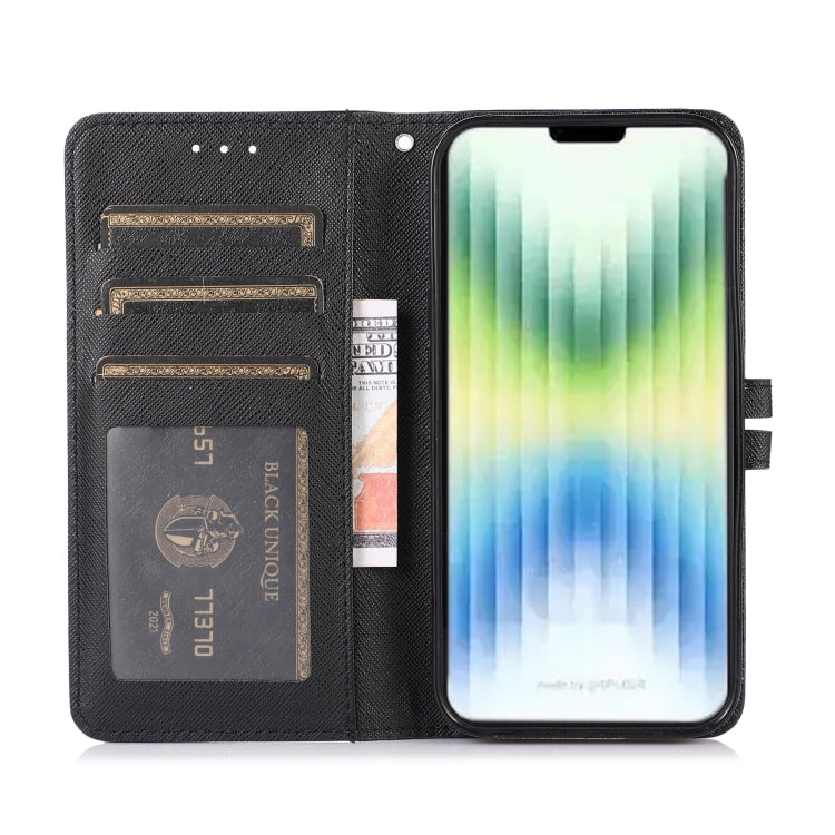 For iPhone 14 Cross Texture Horizontal Flip Leather Phone Case