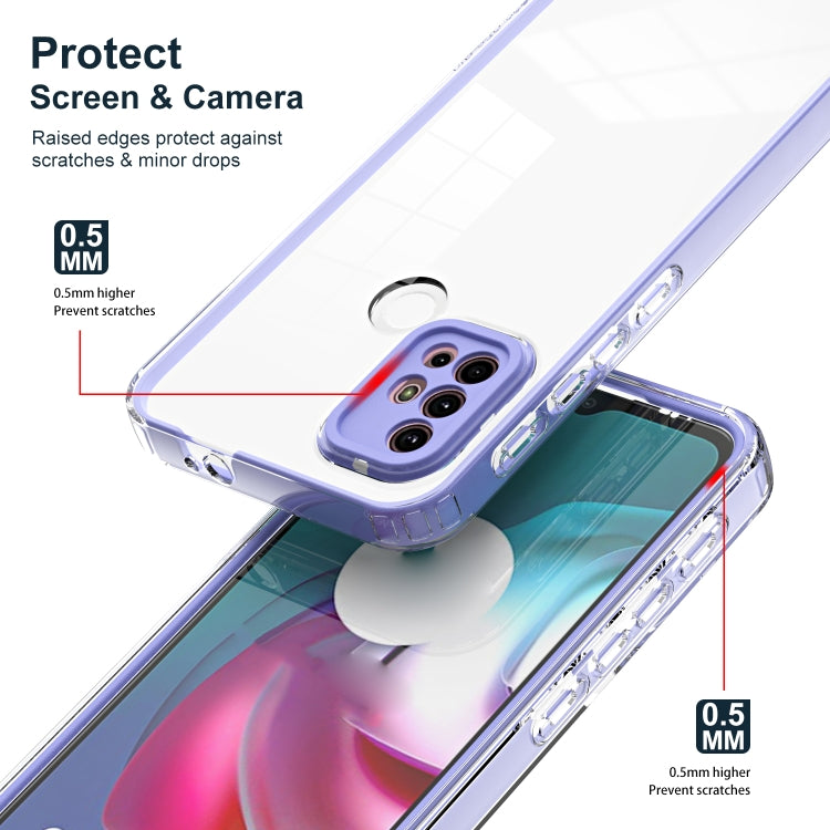 For Motorola Moto G30 3 in 1 Clear TPU Color PC Frame Phone Case