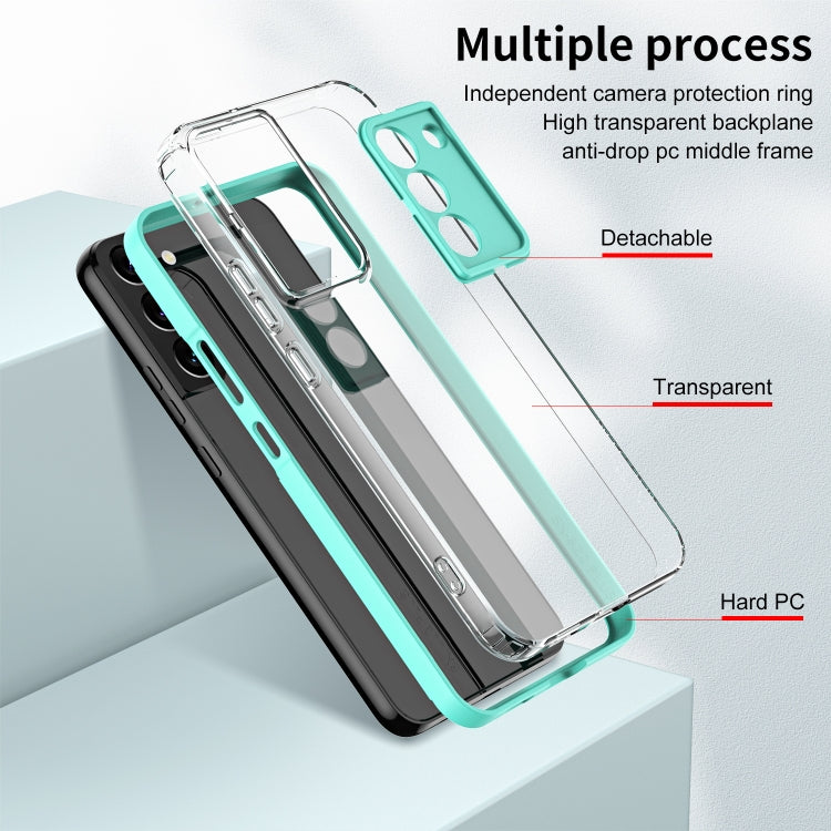 For Samsung Galaxy S22 5G 3 in 1 Clear TPU Color PC Frame Phone Case