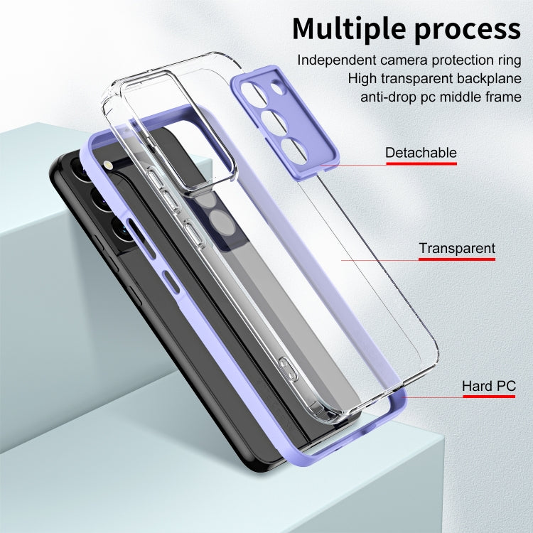 For Samsung Galaxy S22 5G 3 in 1 Clear TPU Color PC Frame Phone Case