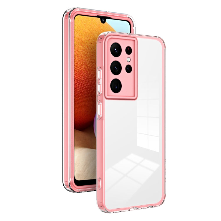 For Samsung Galaxy S22 Ultra 5G 3 in 1 Clear TPU Color PC Frame Phone Case