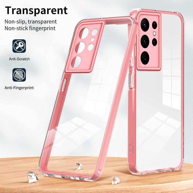 For Samsung Galaxy S22 Ultra 5G 3 in 1 Clear TPU Color PC Frame Phone Case