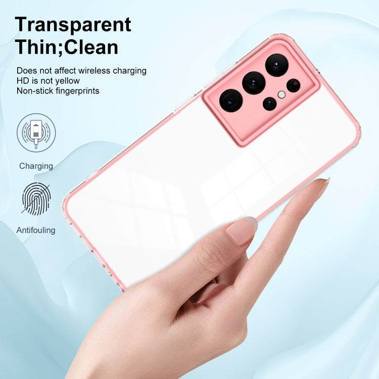For Samsung Galaxy S22 Ultra 5G 3 in 1 Clear TPU Color PC Frame Phone Case