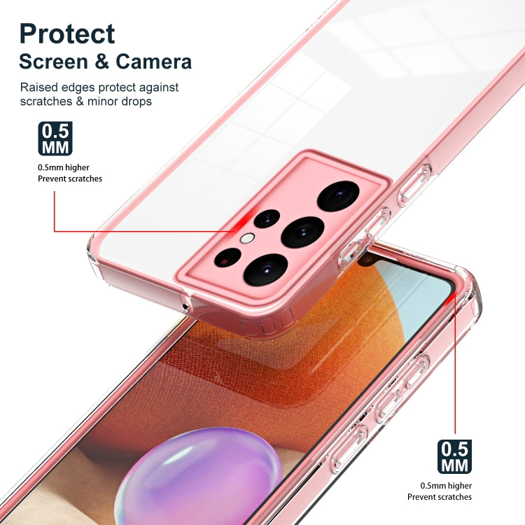 For Samsung Galaxy S22 Ultra 5G 3 in 1 Clear TPU Color PC Frame Phone Case