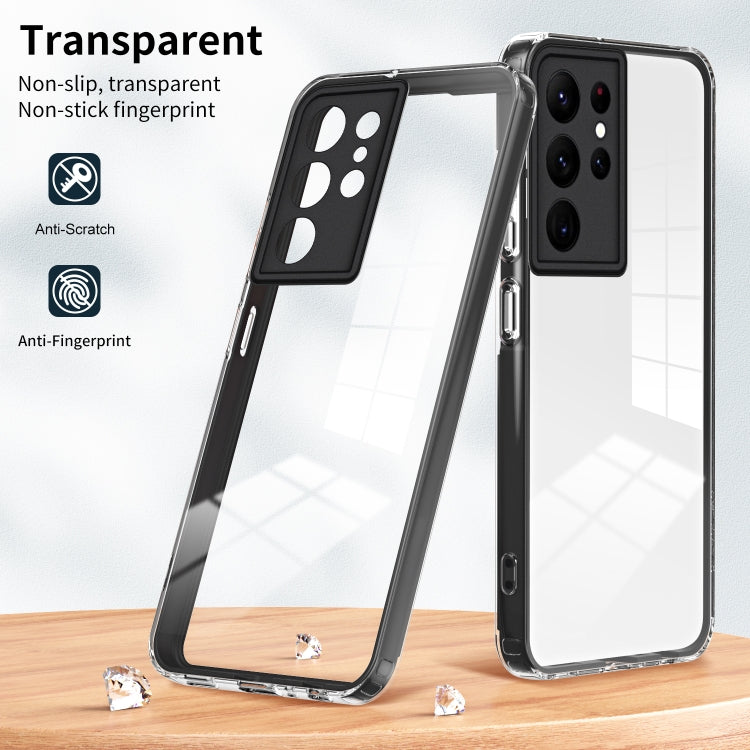 For Samsung Galaxy S22 Ultra 5G 3 in 1 Clear TPU Color PC Frame Phone Case