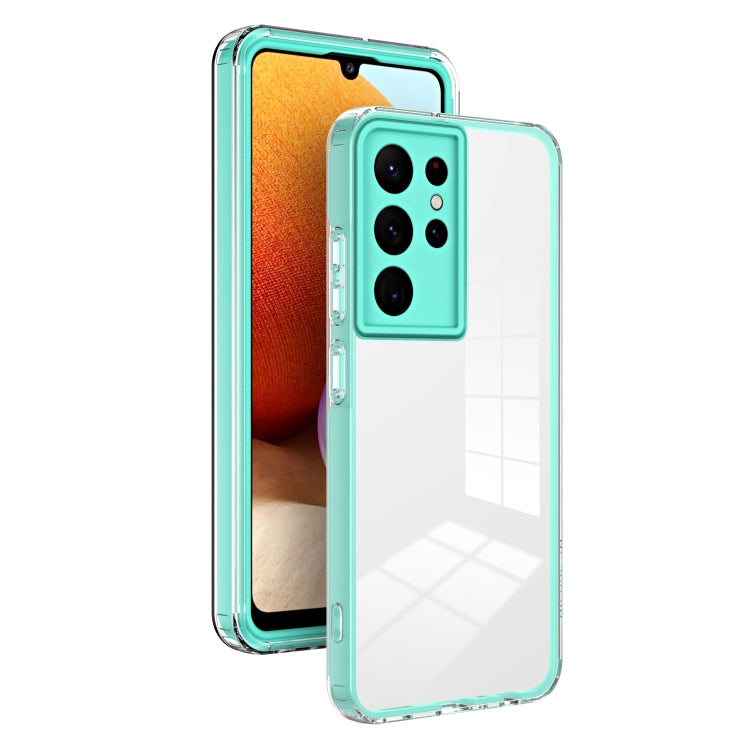 For Samsung Galaxy S22 Ultra 5G 3 in 1 Clear TPU Color PC Frame Phone Case