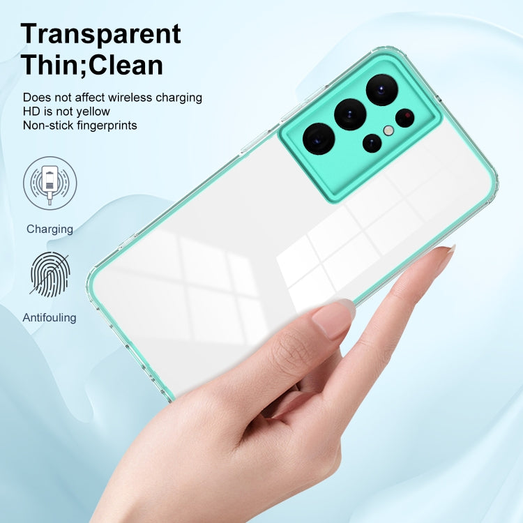 For Samsung Galaxy S22 Ultra 5G 3 in 1 Clear TPU Color PC Frame Phone Case