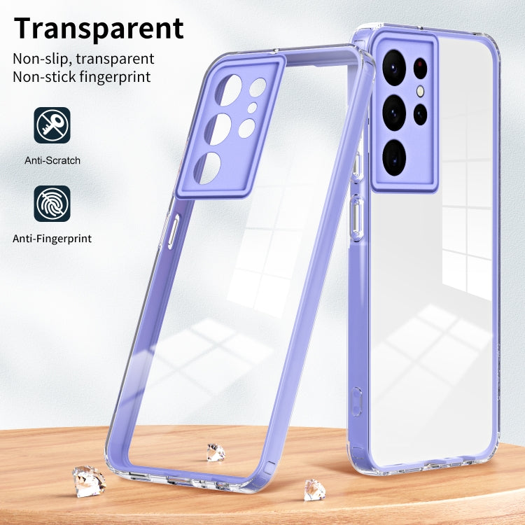 For Samsung Galaxy S22 Ultra 5G 3 in 1 Clear TPU Color PC Frame Phone Case