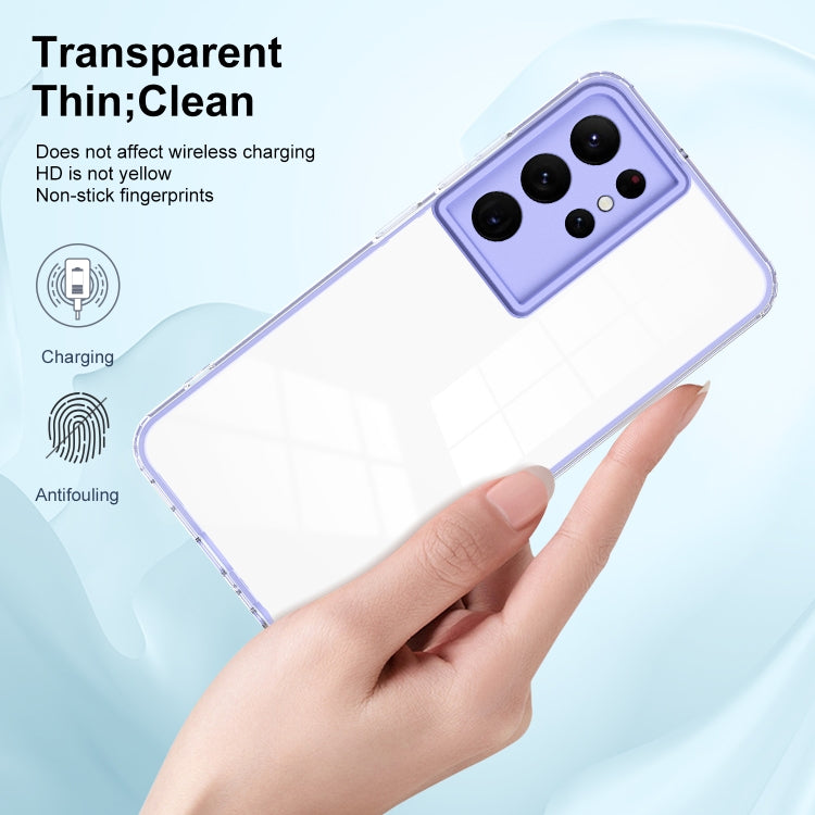 For Samsung Galaxy S22 Ultra 5G 3 in 1 Clear TPU Color PC Frame Phone Case