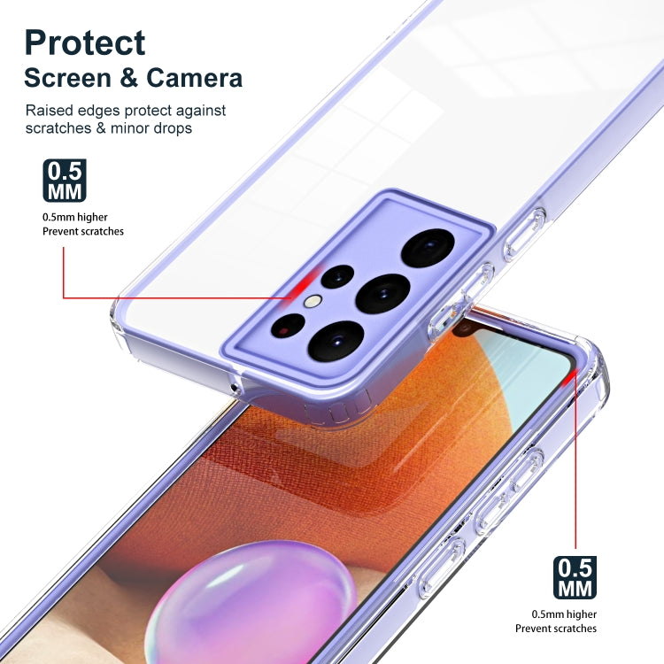 For Samsung Galaxy S22 Ultra 5G 3 in 1 Clear TPU Color PC Frame Phone Case