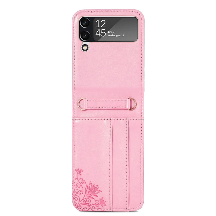 For Samsung Galaxy Z Flip4 5G Diagonal Lanyard Embossed Card Phone Case