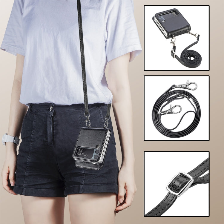 For Samsung Galaxy Z Flip4 5G Diagonal Lanyard Embossed Card Phone Case