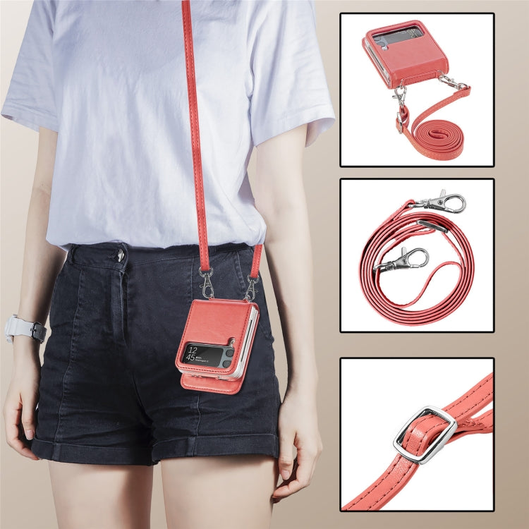 For Samsung Galaxy Z Flip4 5G Diagonal Lanyard Embossed Card Phone Case