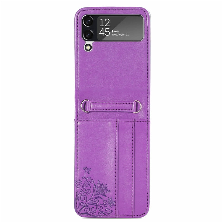 For Samsung Galaxy Z Flip4 5G Diagonal Lanyard Embossed Card Phone Case