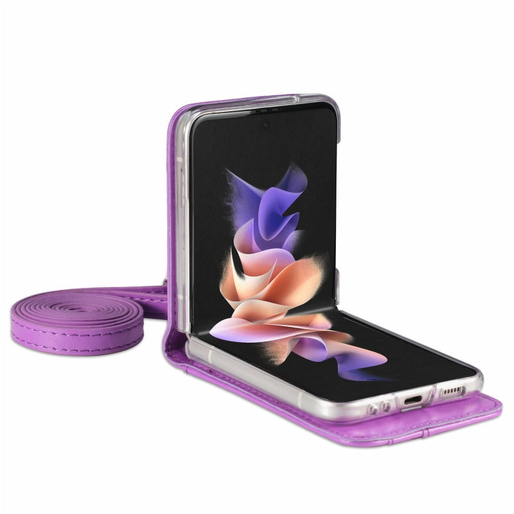 For Samsung Galaxy Z Flip4 5G Diagonal Lanyard Embossed Card Phone Case