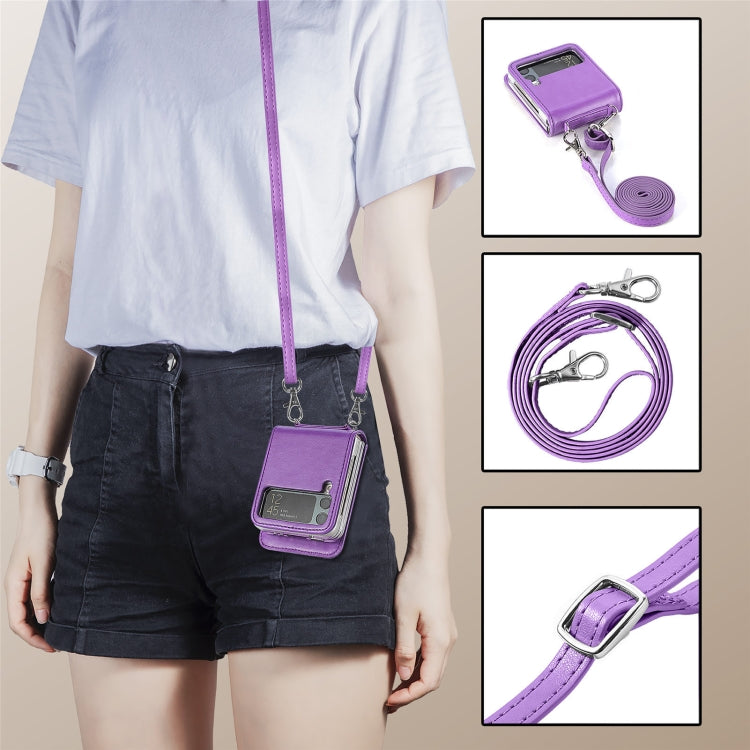 For Samsung Galaxy Z Flip4 5G Diagonal Lanyard Embossed Card Phone Case