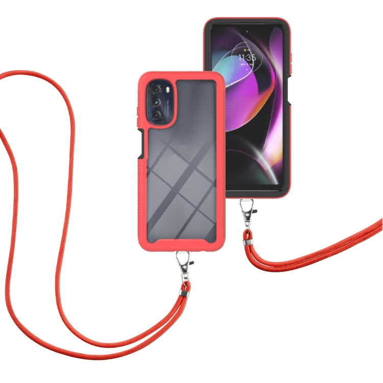 Starry Sky Solid Color Series Shockproof PC + TPU Phone Case with Neck Strap For Motorola Moto G 5G 2022