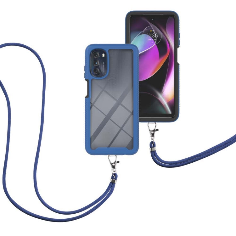 Starry Sky Solid Color Series Shockproof PC + TPU Phone Case with Neck Strap For Motorola Moto G 5G 2022