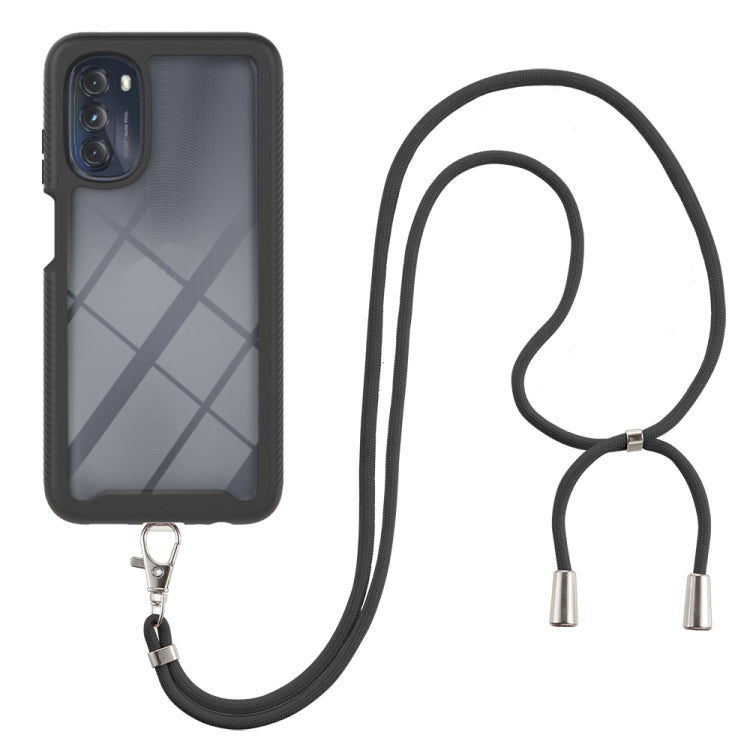 Starry Sky Solid Color Series Shockproof PC + TPU Phone Case with Neck Strap For Motorola Moto G 5G 2022