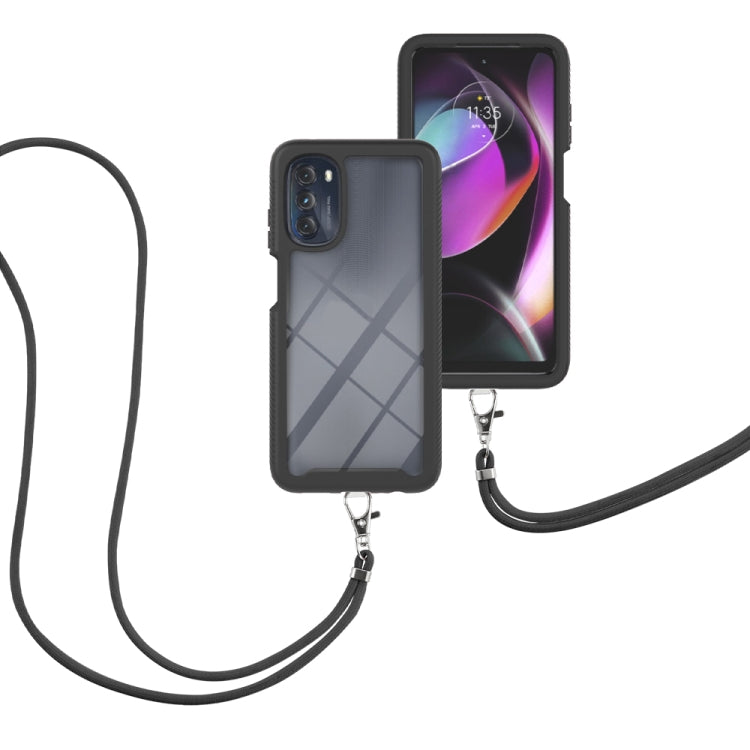 Starry Sky Solid Color Series Shockproof PC + TPU Phone Case with Neck Strap For Motorola Moto G 5G 2022