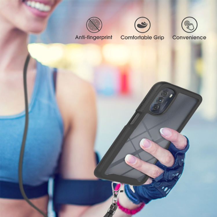 Starry Sky Solid Color Series Shockproof PC + TPU Phone Case with Neck Strap For Motorola Moto G 5G 2022
