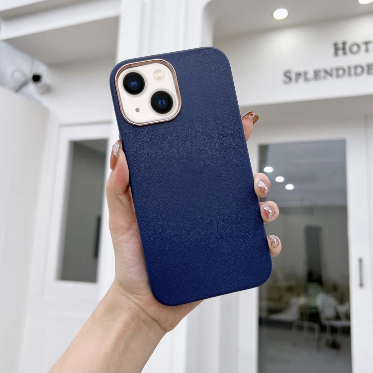 For iPhone 14 Electroplated Leather Texture Phone Case