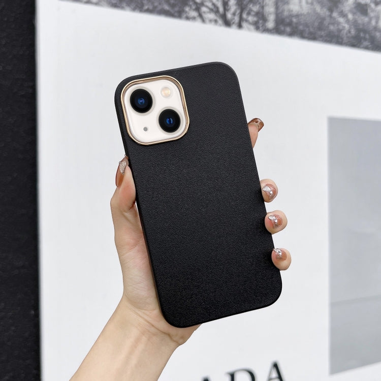 For iPhone 14 Electroplated Leather Texture Phone Case