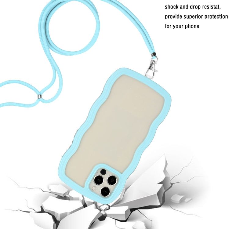 For iPhone 12 / 12 Pro Lanyard Candy Color Wave TPU Clear PC Phone Case