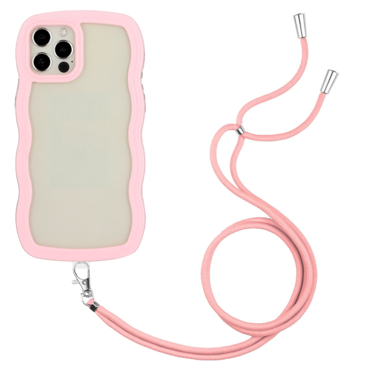 For iPhone 12 / 12 Pro Lanyard Candy Color Wave TPU Clear PC Phone Case