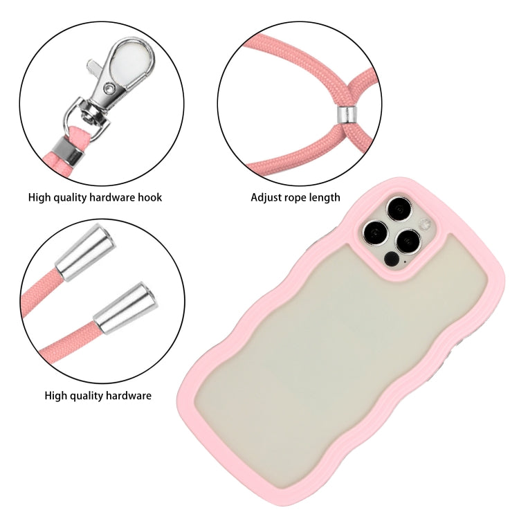 For iPhone 12 Pro Max Lanyard Candy Color Wave TPU Clear PC Phone Case