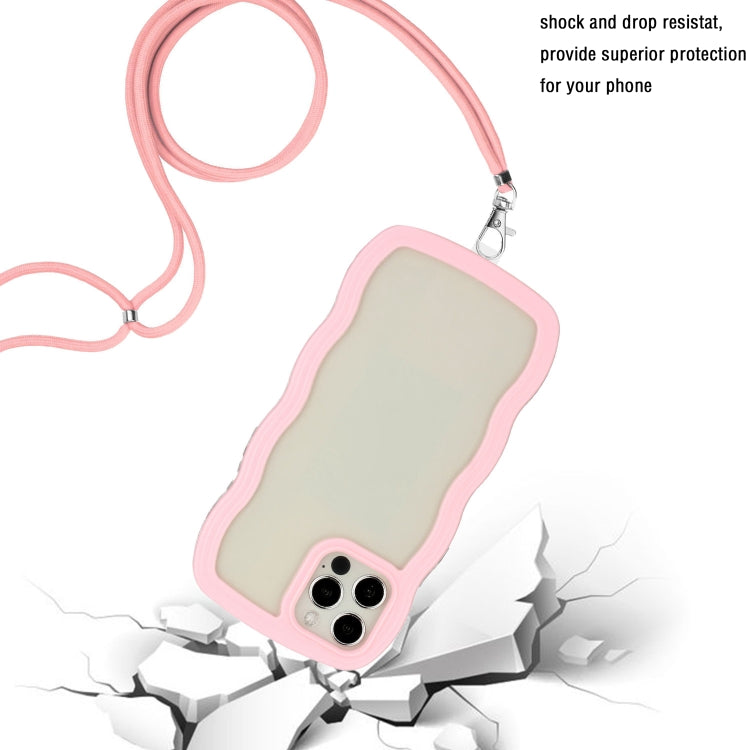 For iPhone 12 Pro Max Lanyard Candy Color Wave TPU Clear PC Phone Case