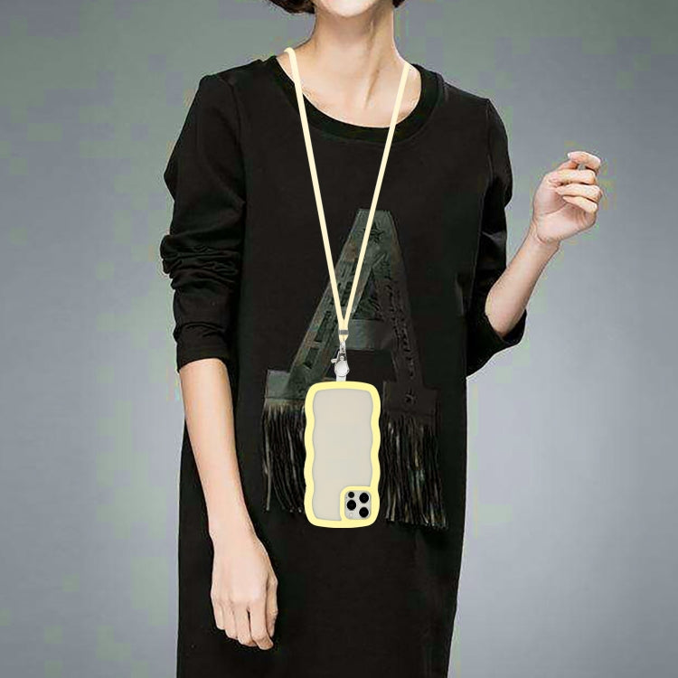 For iPhone 12 Pro Max Lanyard Candy Color Wave TPU Clear PC Phone Case