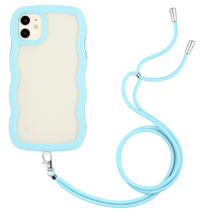 For iPhone 11 Lanyard Candy Color Wave TPU Clear PC Phone Case