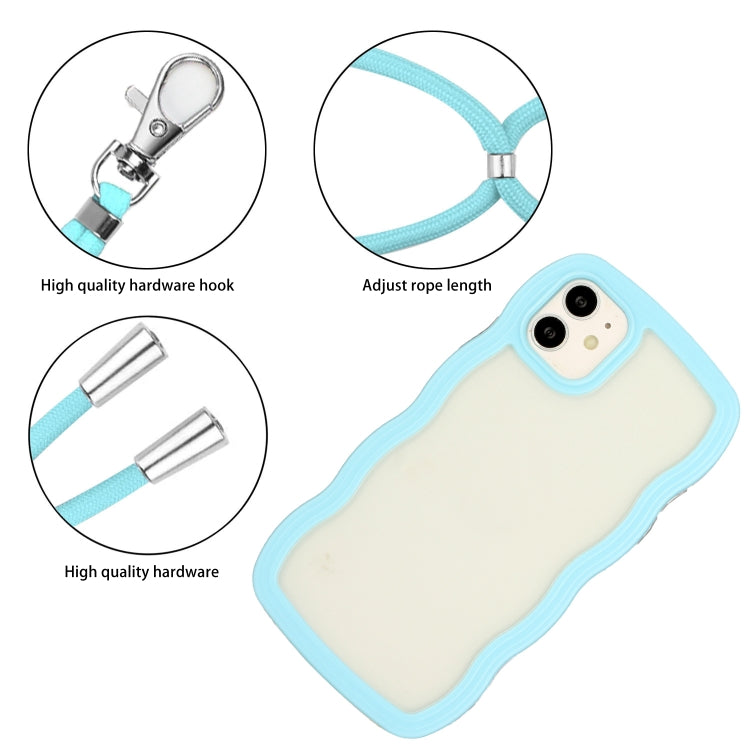 For iPhone 11 Lanyard Candy Color Wave TPU Clear PC Phone Case