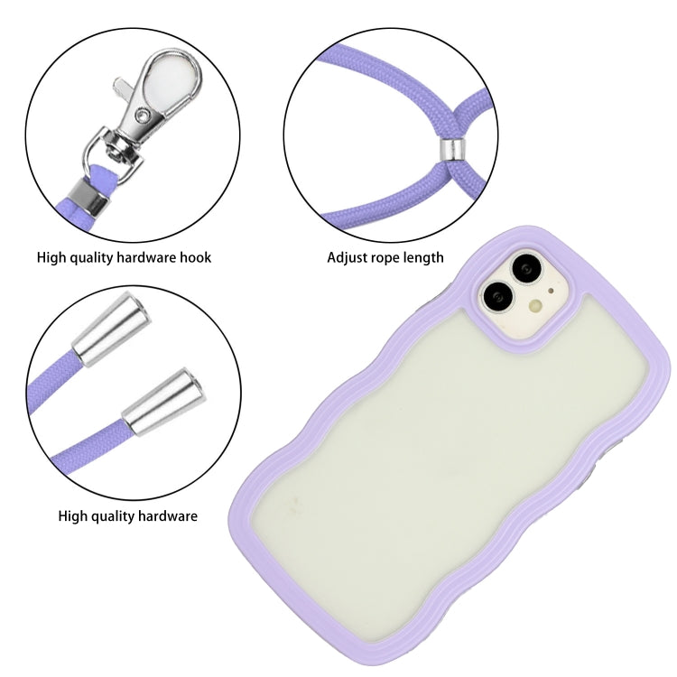 For iPhone 11 Lanyard Candy Color Wave TPU Clear PC Phone Case