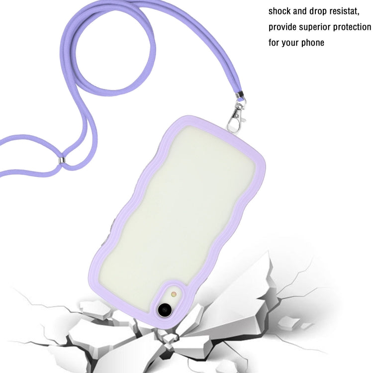 For iPhone XR Lanyard Candy Color Wave TPU Clear PC Phone Case
