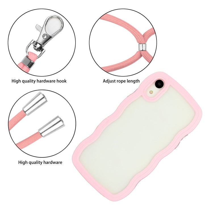 For iPhone XR Lanyard Candy Color Wave TPU Clear PC Phone Case