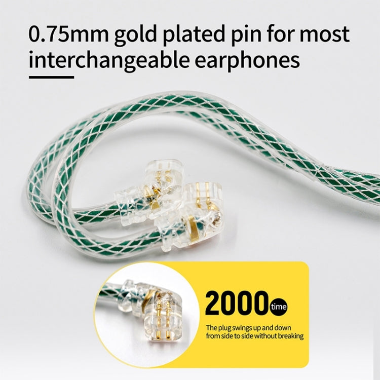 KZ 90-11 2pin 0.75mm Gold Plated Pin 8 Strand Braided Mesh Headphone Upgrade Cable(Transparent Green)