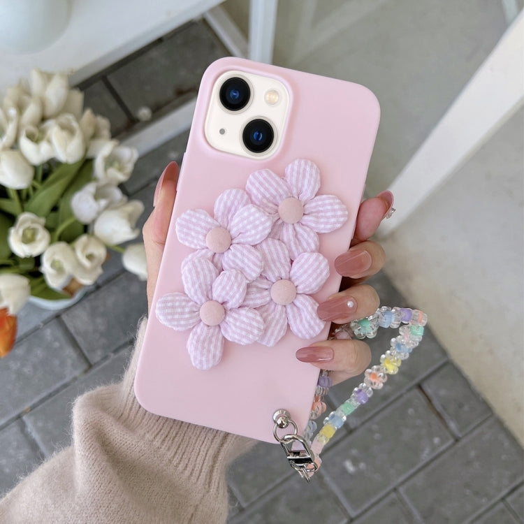 For iPhone 14 Plus Four Flowers Hand Strap Phone Case
