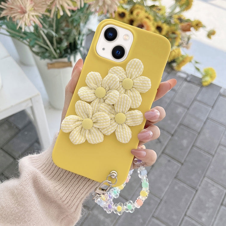 For iPhone 14 Plus Four Flowers Hand Strap Phone Case