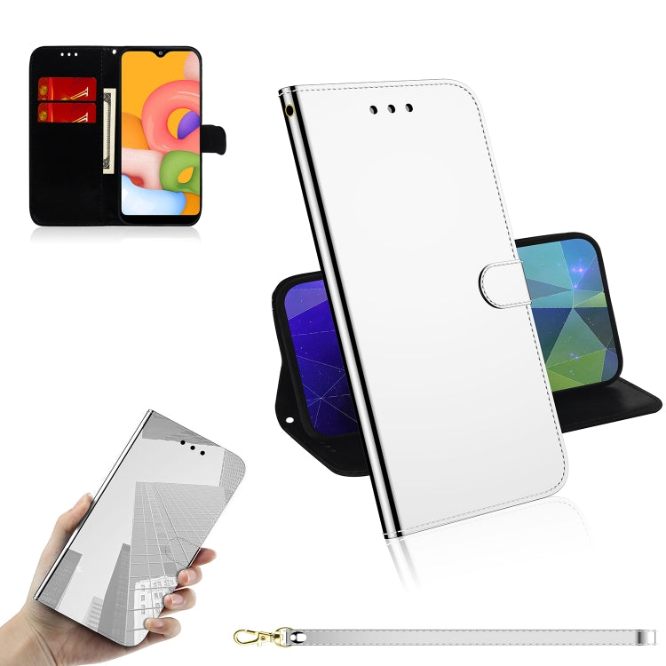 For Galaxy A01 Lmitated Mirror Surface Horizontal Flip Leather Case with Holder & Card Slots & Wallet & Lanyard